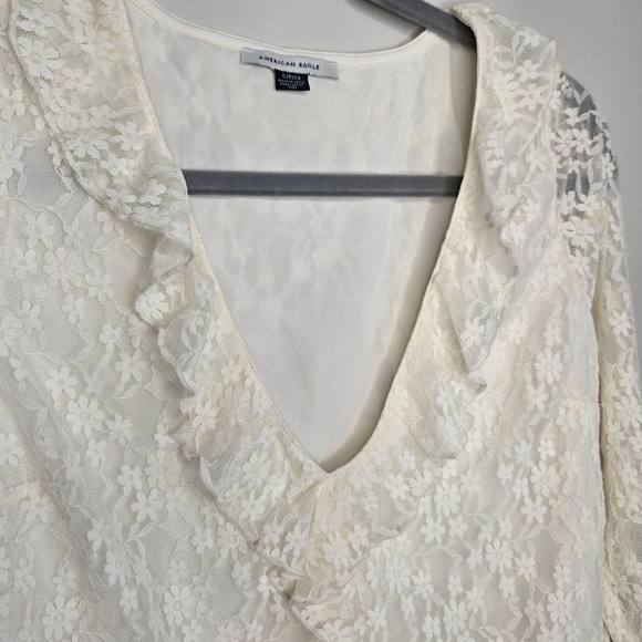 American Eagle Women S Small Lace Blouse Bridgerton Fairy Angelcore Coquette Top - Picture 3 of 12